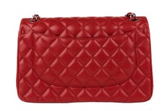 Chanel Red Diamond Quilted Lambskin Classic Double Flap Silver Hardware