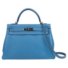 Hermès Blue Jean Togo Leather Kelly 32cm Retourne Palladium Hardware