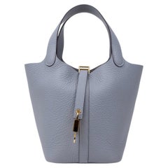 Hermès Bleu Gris Patine Clemence Leather Picotin Lock 18 Gold Hardware