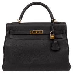 Hermès Black Noir Togo Leather Retourne Kelly 32cm Handbag