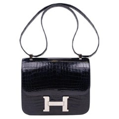 Hermès Black Crocodile Leather Constance 24 Palladium Hardware