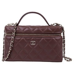Chanel Brown Quilted Lambskin Slim Vanity Case Gold Hardware