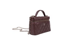 Chanel Brown Quilted Lambskin Slim Vanity Case Gold Hardware
