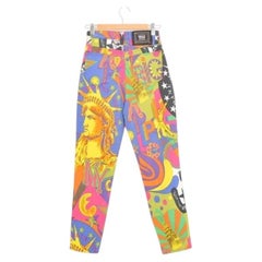 Vintage VERSACE 1990's Stretchy Denim High waisted Colourful NYC Jeans XS