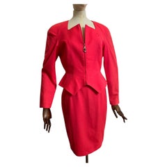 Vintage THIERRY MUGLER 1980s Fluorescent Coral Pink Jacket & Skirt Suit