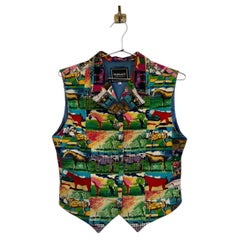 Vintage Gianni Versace 1990's Colorful Pop Art Corduroy Waistcoat - Top