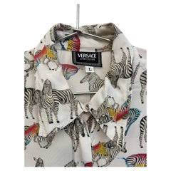 1990s Versace Jeans Couture All Over Animal Zebra Print Long Sleeve Shirt