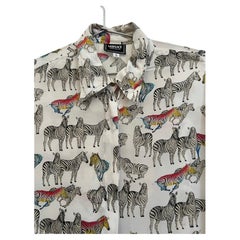 1990s Versace Jeans Couture All Over Animal Zebra Print Long Sleeve Shirt