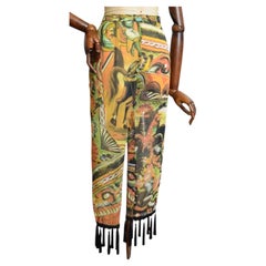 S/S 1992 Dolce & Gabbana Colourful Pattern Sheer Tassel Capri 3/4 Pants Trousers