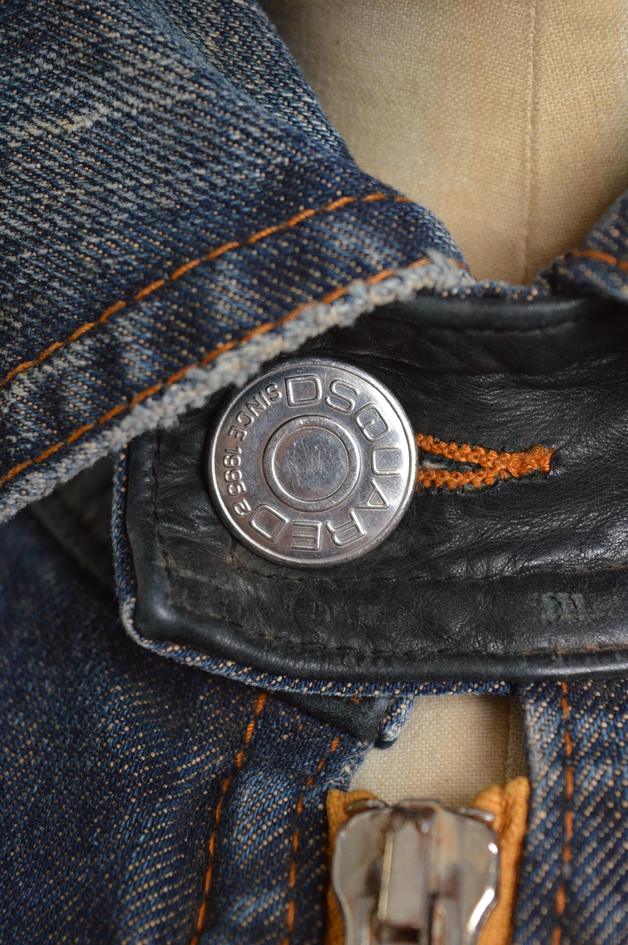 2005 Chaqueta Dsquared2 de cuero con flecos y denim angustiado occidental en Bueno estado para la venta en Sheffield, GB