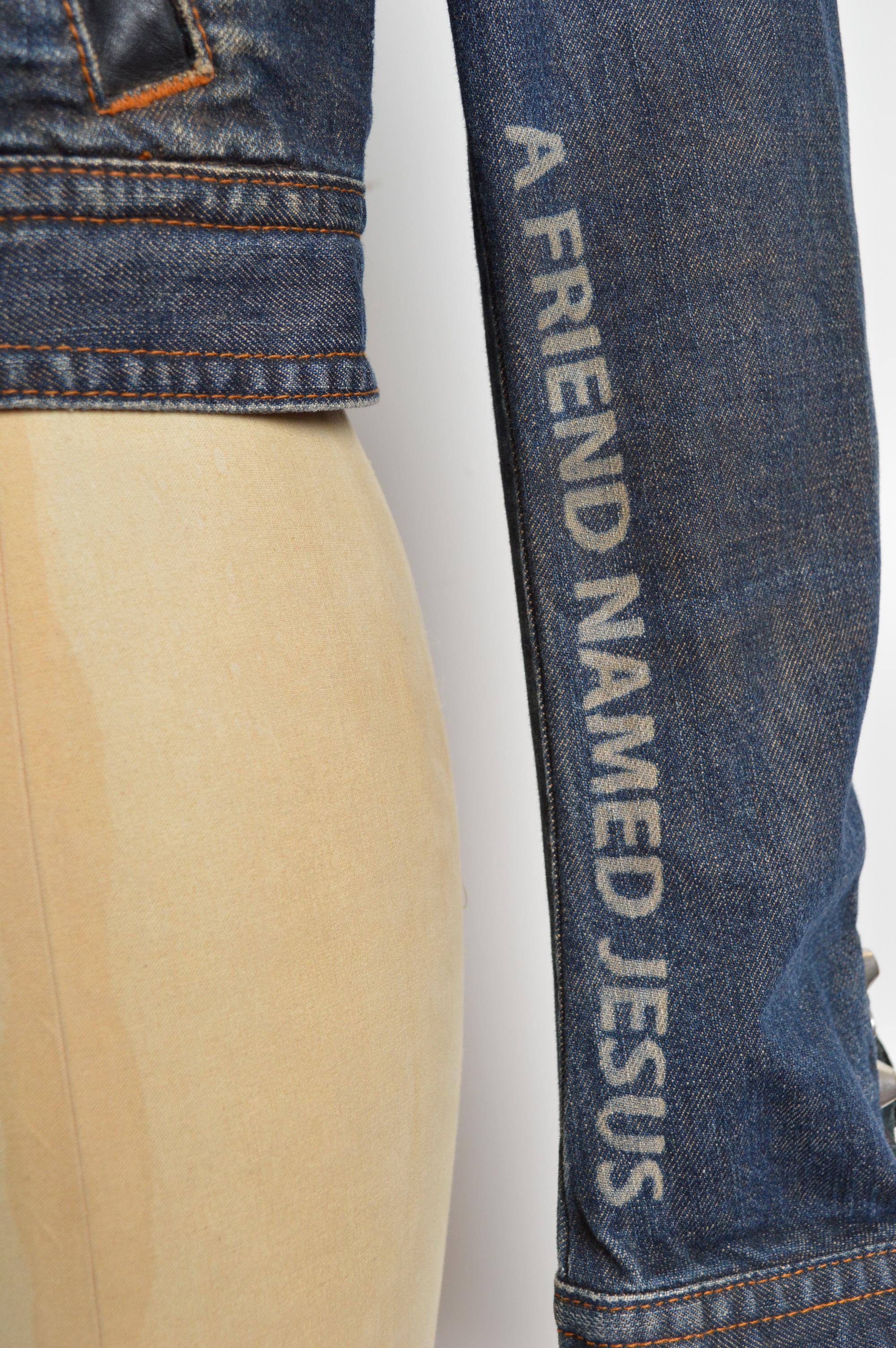 2005 Chaqueta Dsquared2 de cuero con flecos y denim angustiado occidental en venta 3