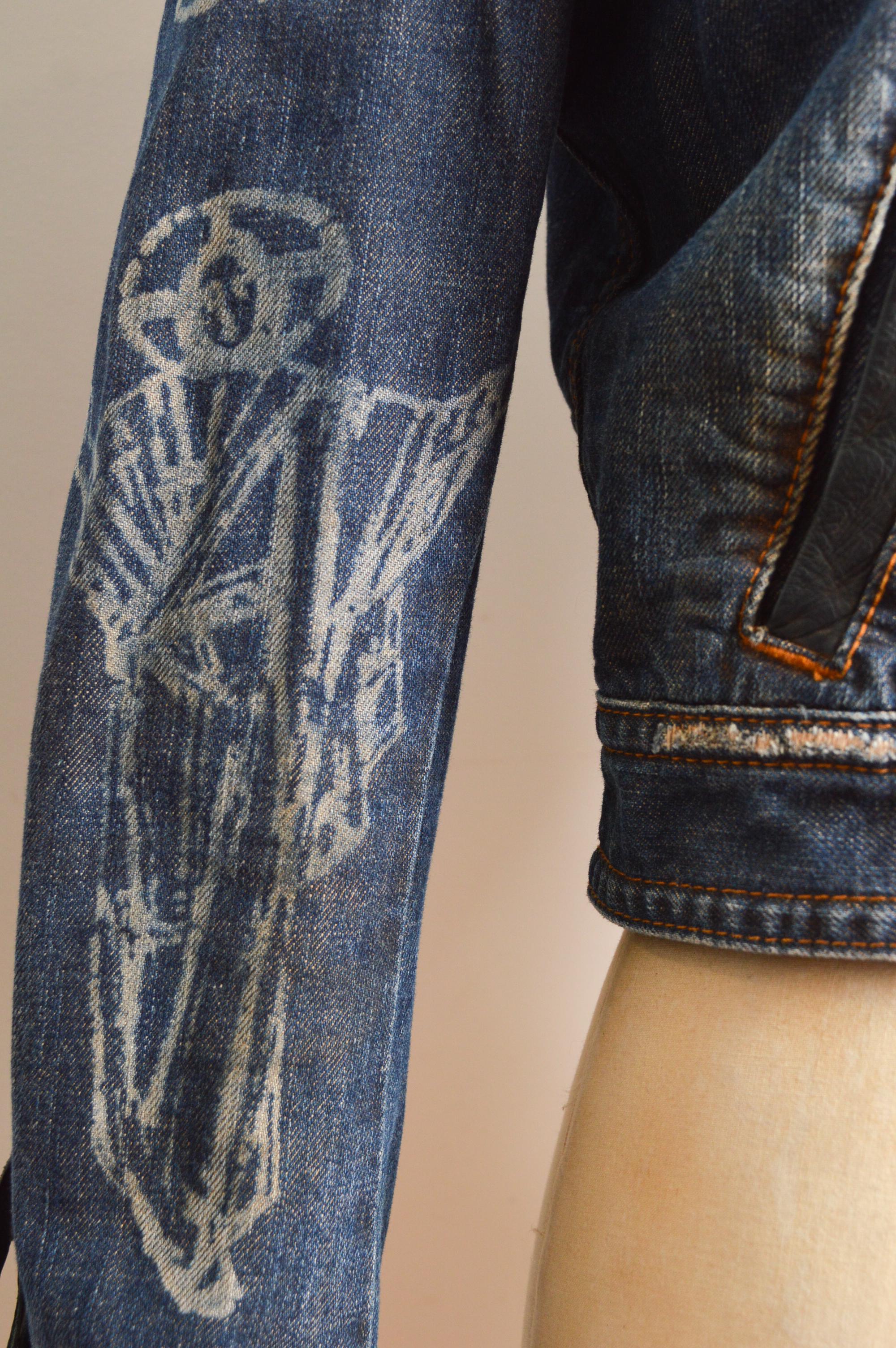 2005 Chaqueta Dsquared2 de cuero con flecos y denim angustiado occidental en venta 6