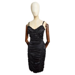 2000er Sexy Schwarzes DOLCE & GABBANA Cocktailkleid aus gerafftem Satin