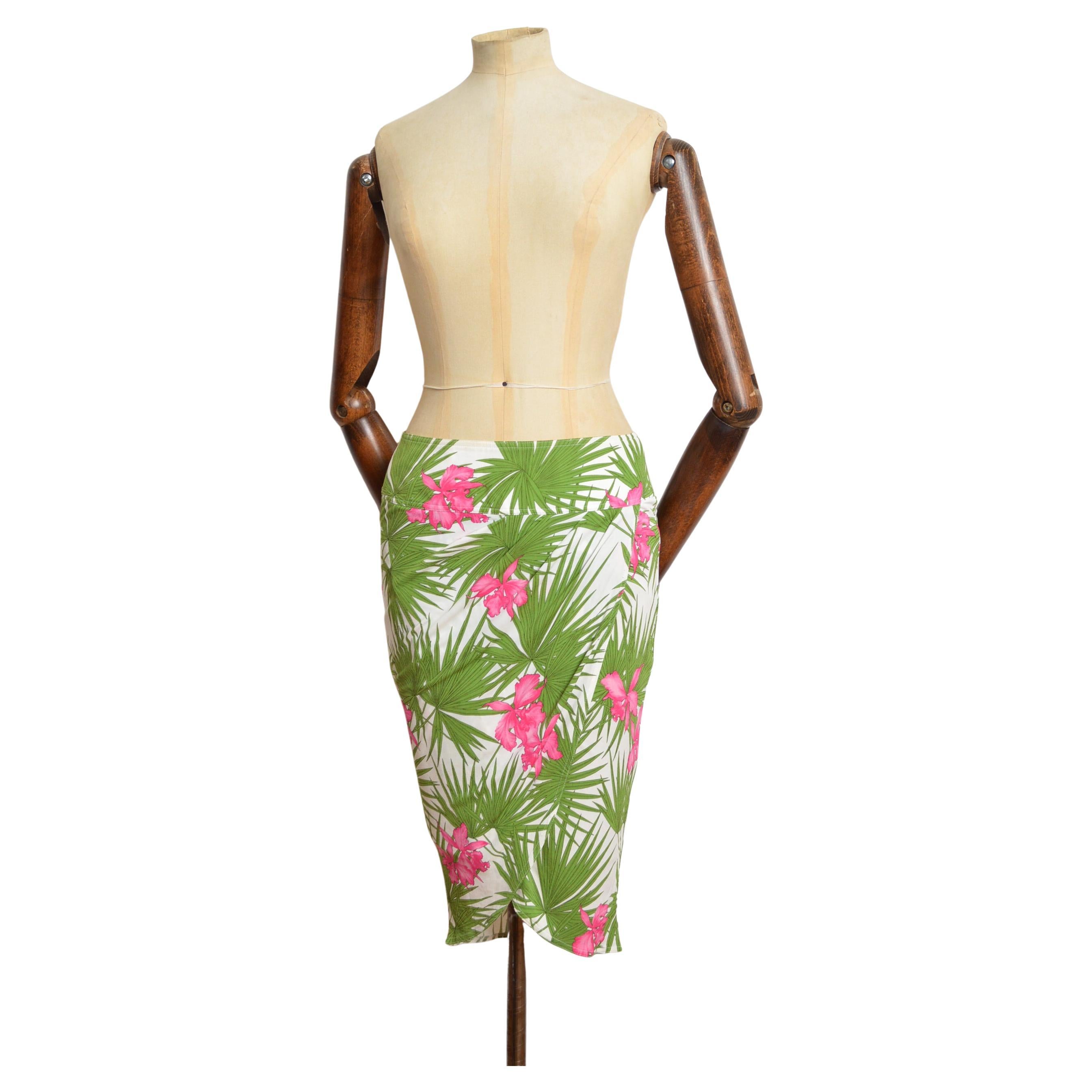 Printemps 2004 CÉLINE by Michael Kors Jupe taille basse Y2k avec imprimé feuilles de palmier en vente