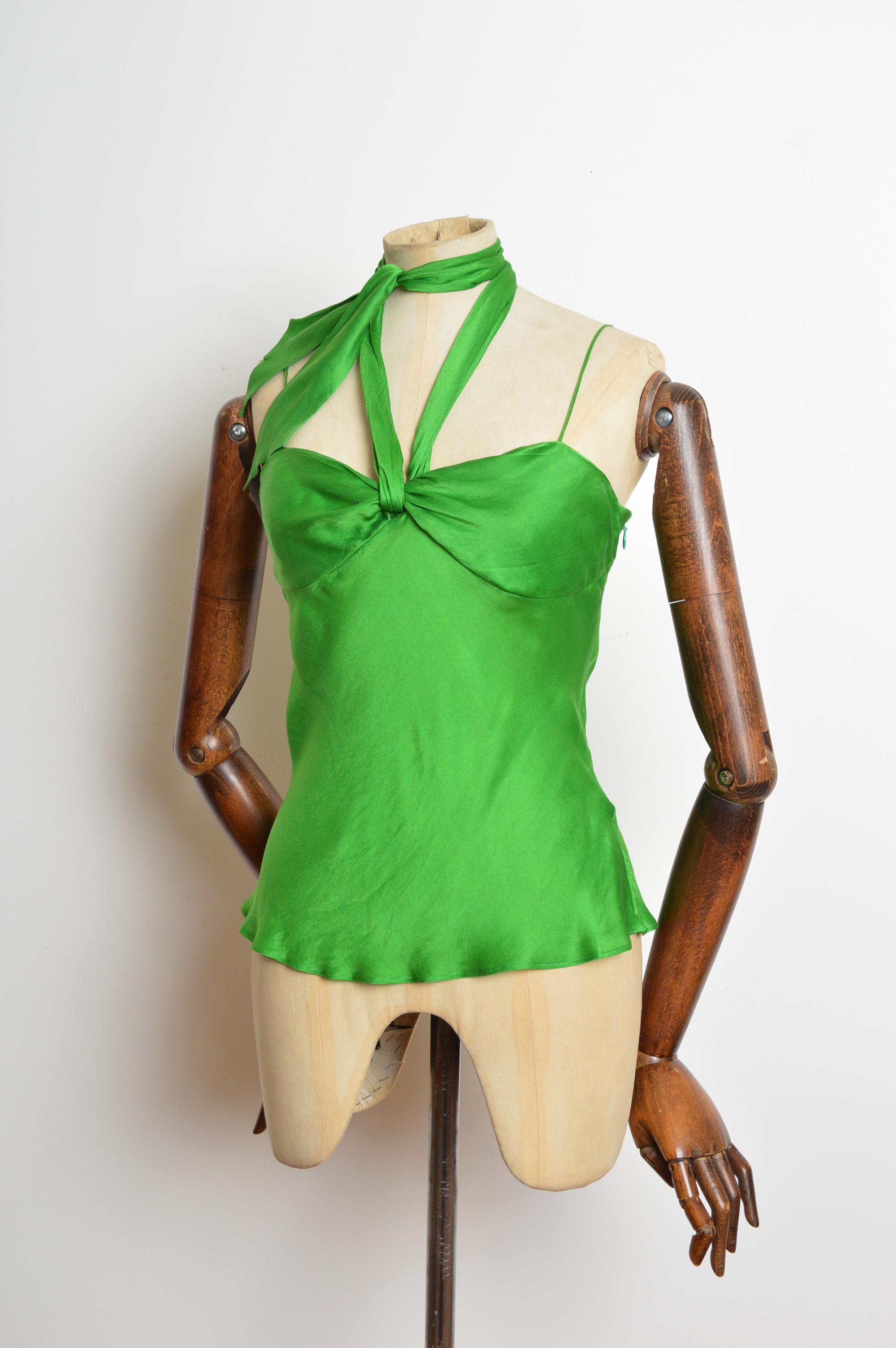Verde 2005 Alexander McQueen Canotta in seta verde mela - Gilet in vendita