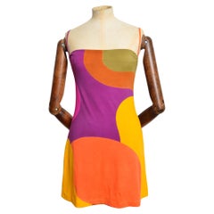 1990's Plein Sud Colourful Vintage Strappy Micro Mini Slip Dress