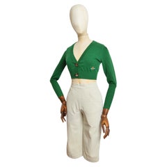 2000’s Vivienne Westwood Leafy Green Cropped Micro knit Orb Cardigan - Crop Top