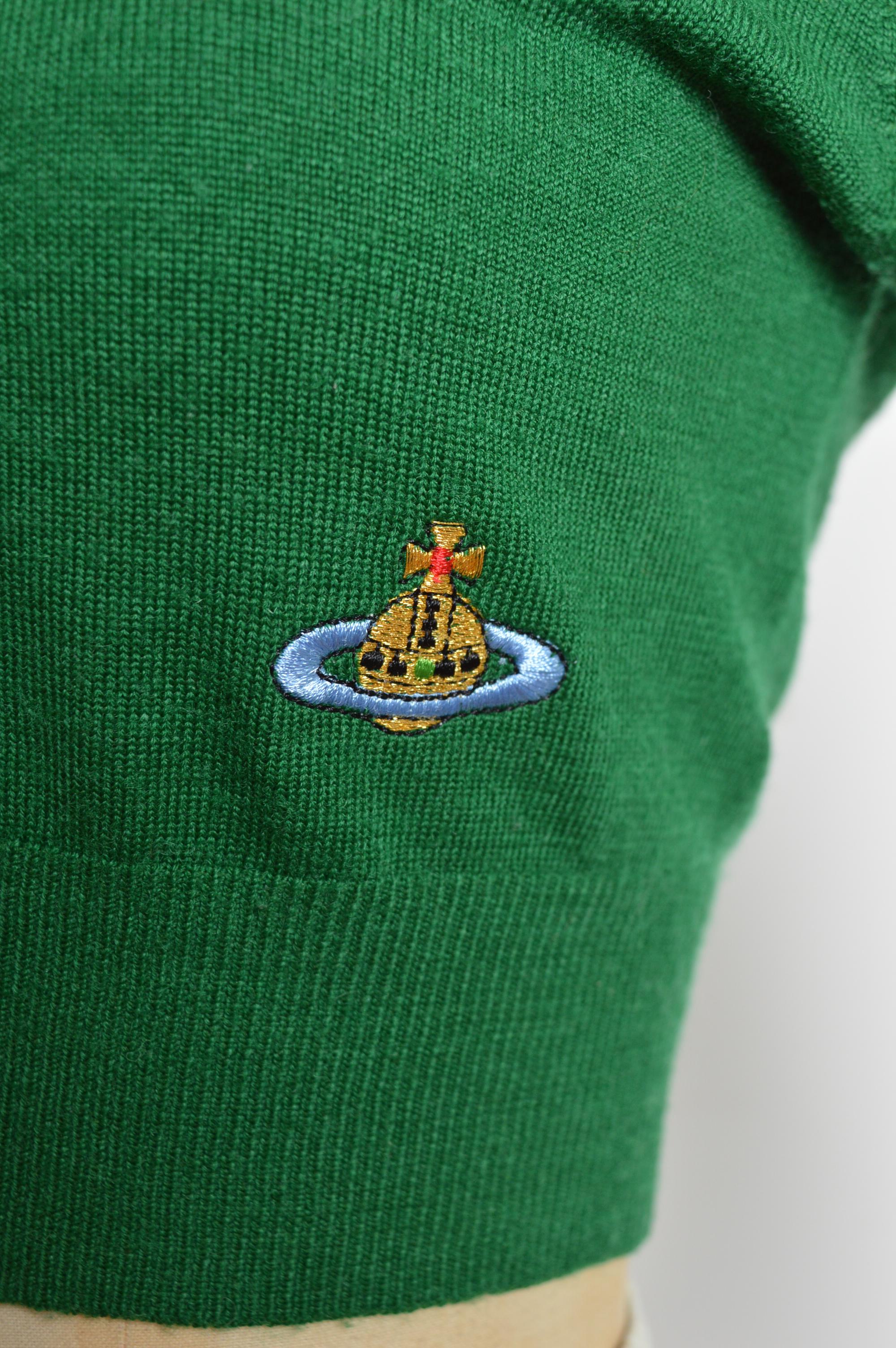 2000's Greene Westwood Leafy Green Cropped Micro knit Orb Cardigan - Crop Top en vente 1