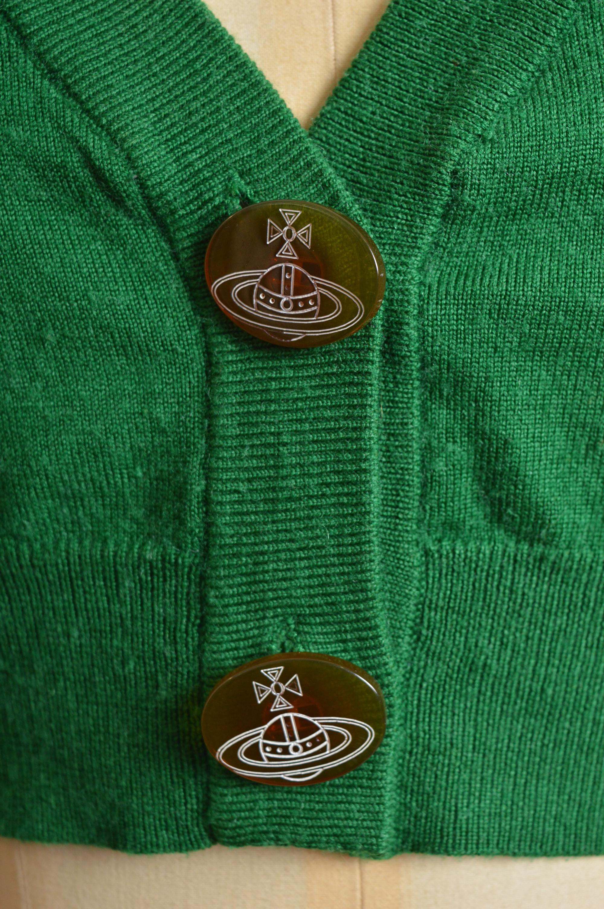 2000's Greene Westwood Leafy Green Cropped Micro knit Orb Cardigan - Crop Top en vente 2