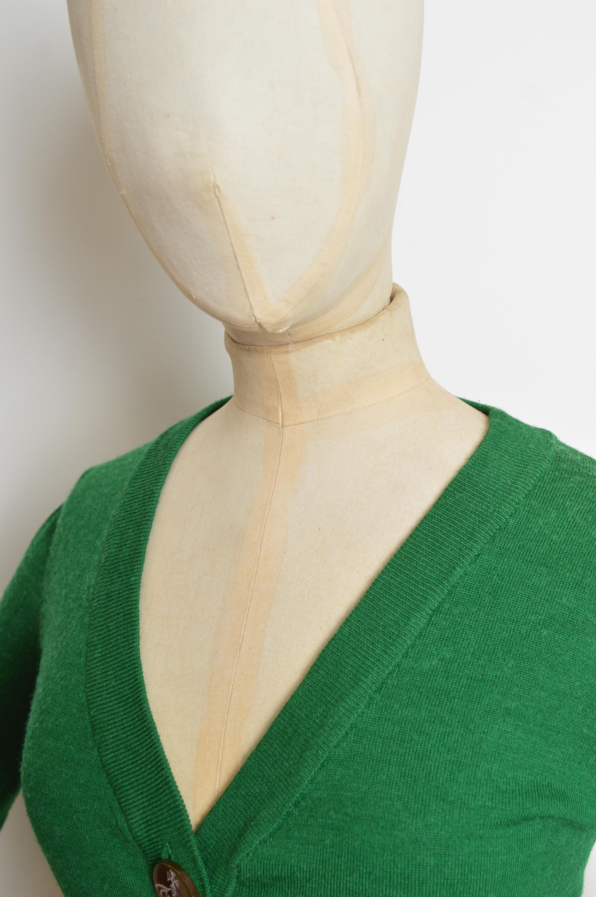 2000's Greene Westwood Leafy Green Cropped Micro knit Orb Cardigan - Crop Top en vente 5