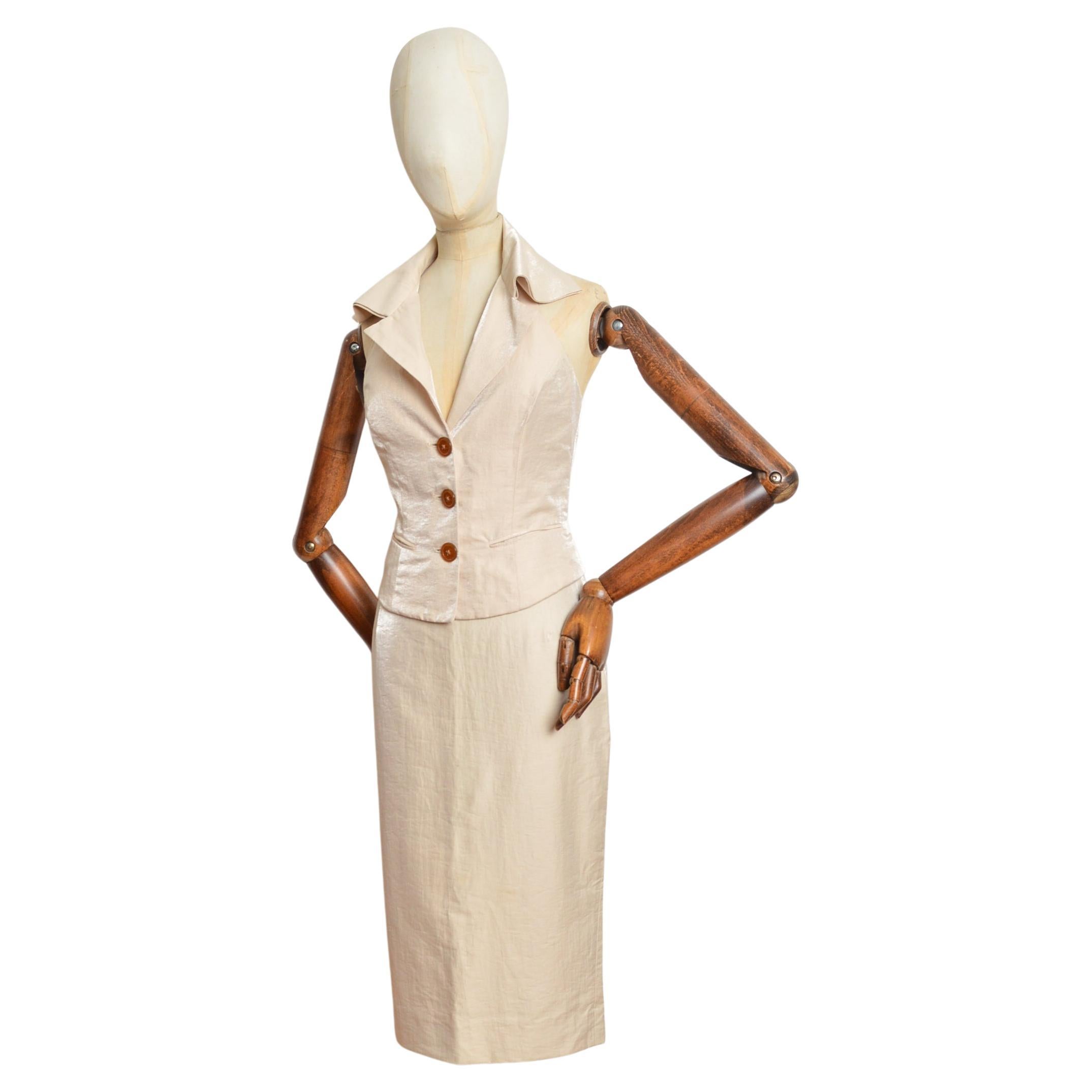 S.S. 2004 Vivienne Westwood Gilet e Gonna a matita in bianco e champagne in vendita