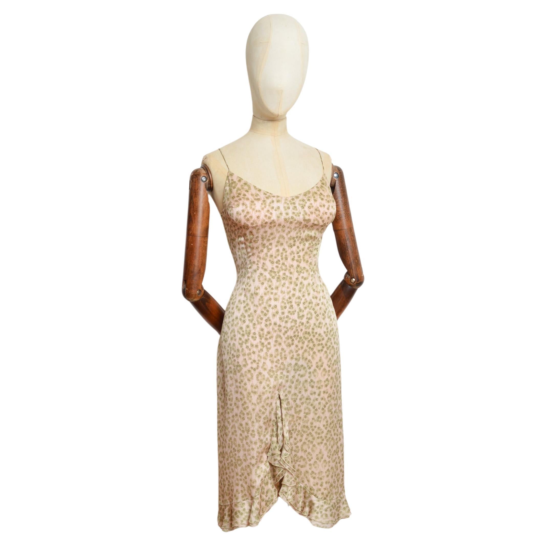 1990 - CHLOÉ by Stella McCartney - Robe à volants en soie à fleurs et imprimé léopard en vente