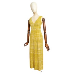 Frühjahr 1996 PRADA Chartreuse Grün Seide Abstrakt Druck Maxikleid