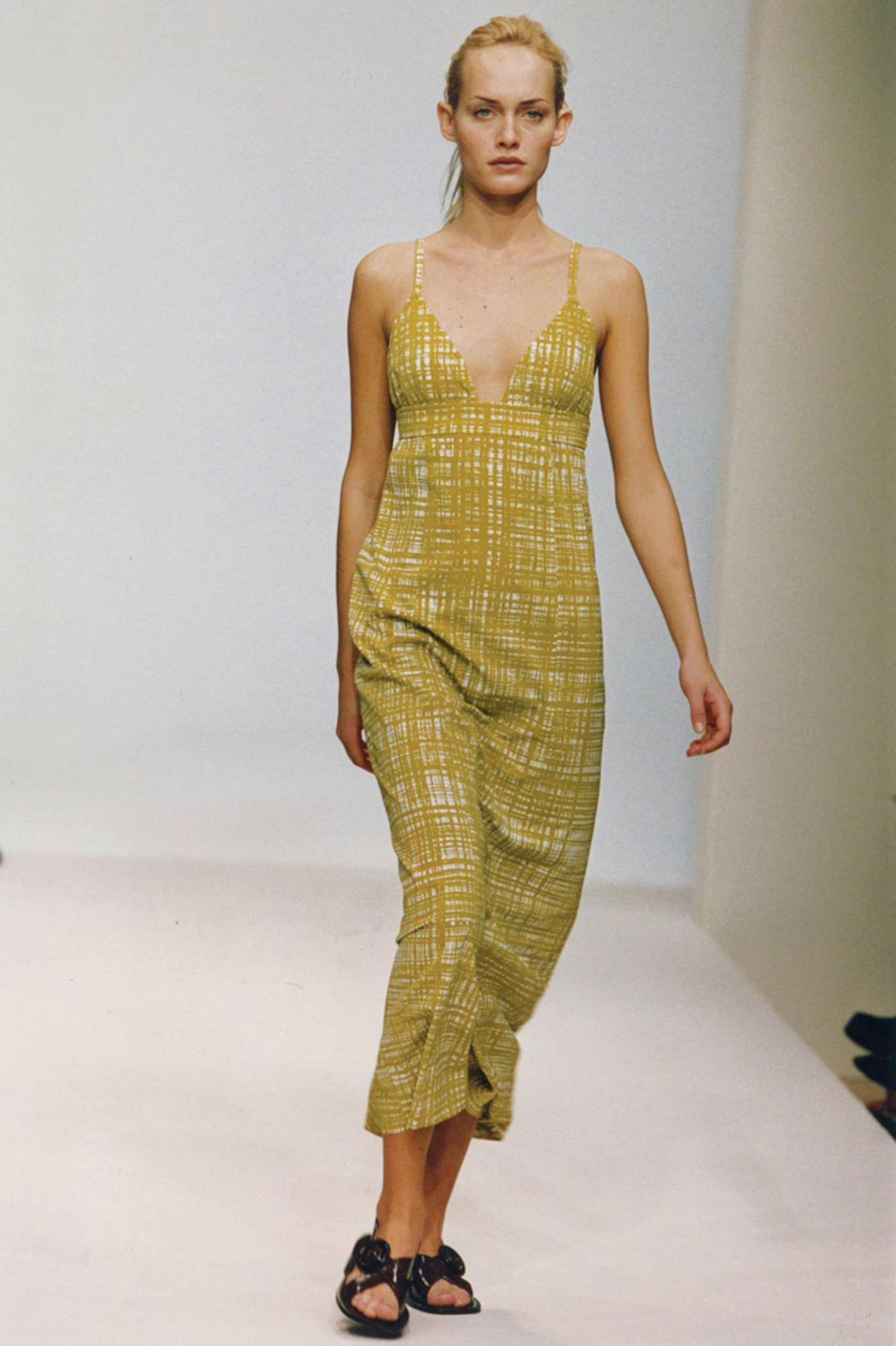 Frühjahr 1996 PRADA Chartreuse Grün Seide Abstrakt Druck Maxikleid im Zustand „Relativ gut“ im Angebot in Sheffield, GB