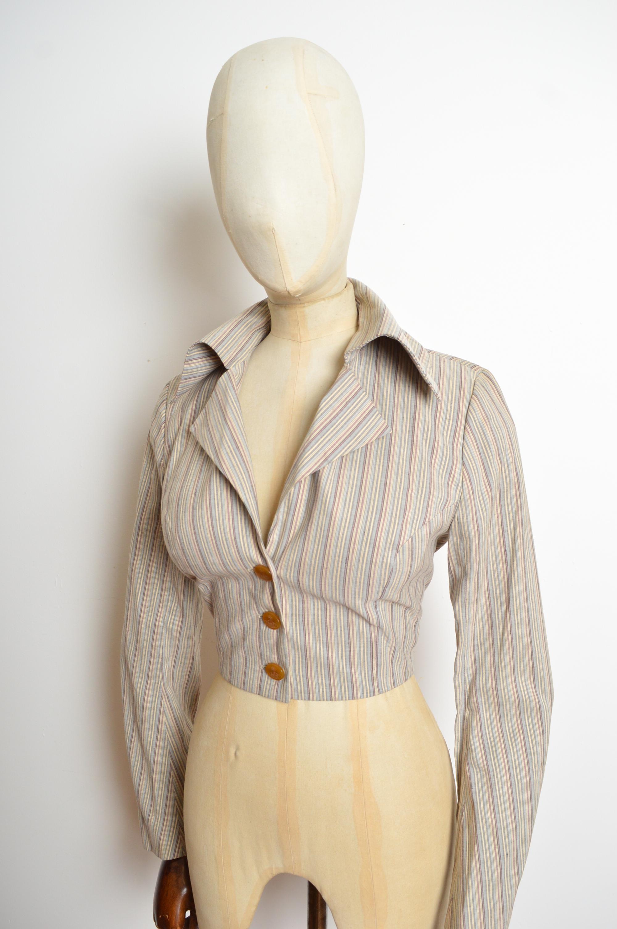 1990 Vivienne Westwood Pin Striped Cropped Fitted Giacca a righe in lino In condizioni buone in vendita a Sheffield, GB