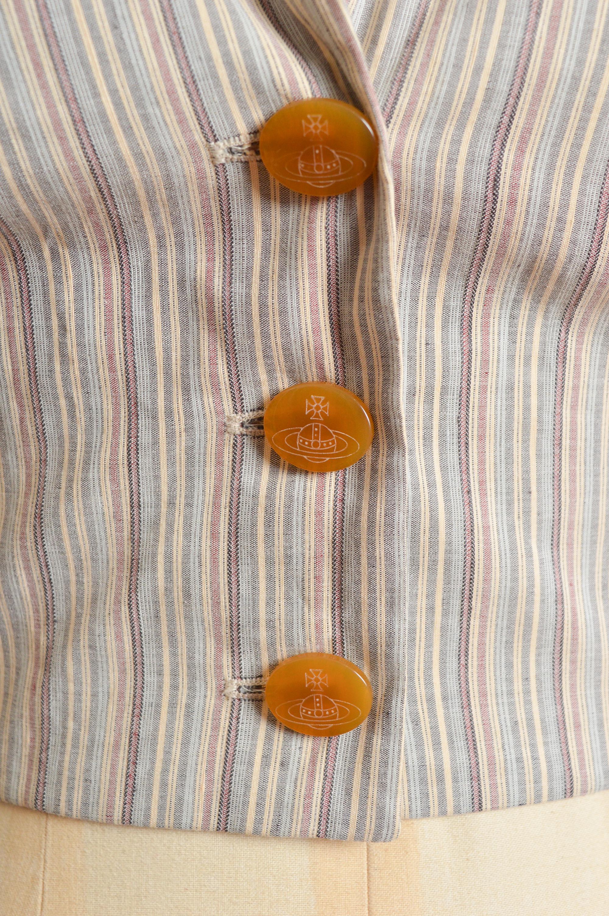 Donna 1990 Vivienne Westwood Pin Striped Cropped Fitted Giacca a righe in lino in vendita