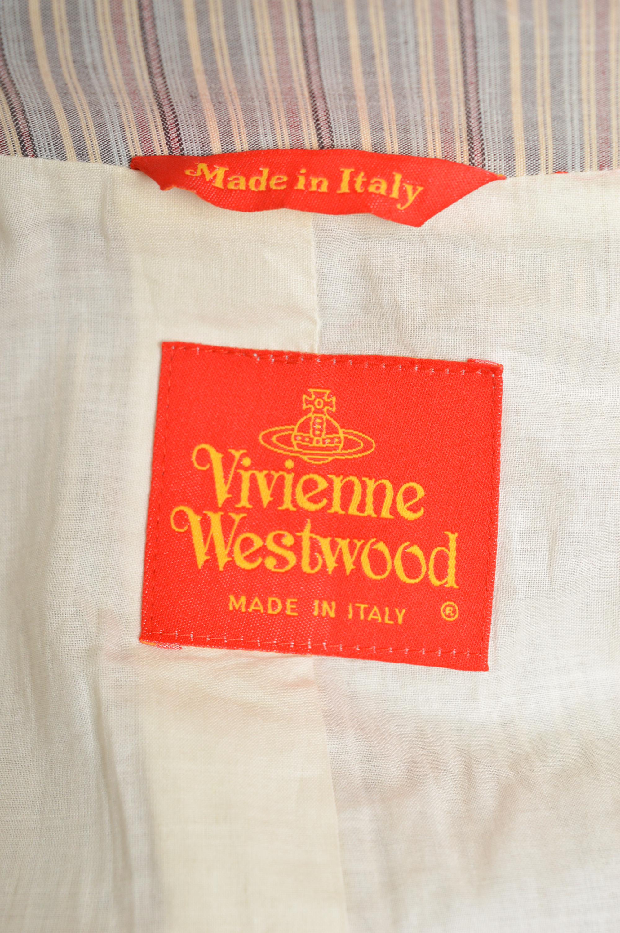 1990 Vivienne Westwood Pin Striped Cropped Fitted Giacca a righe in lino in vendita 7