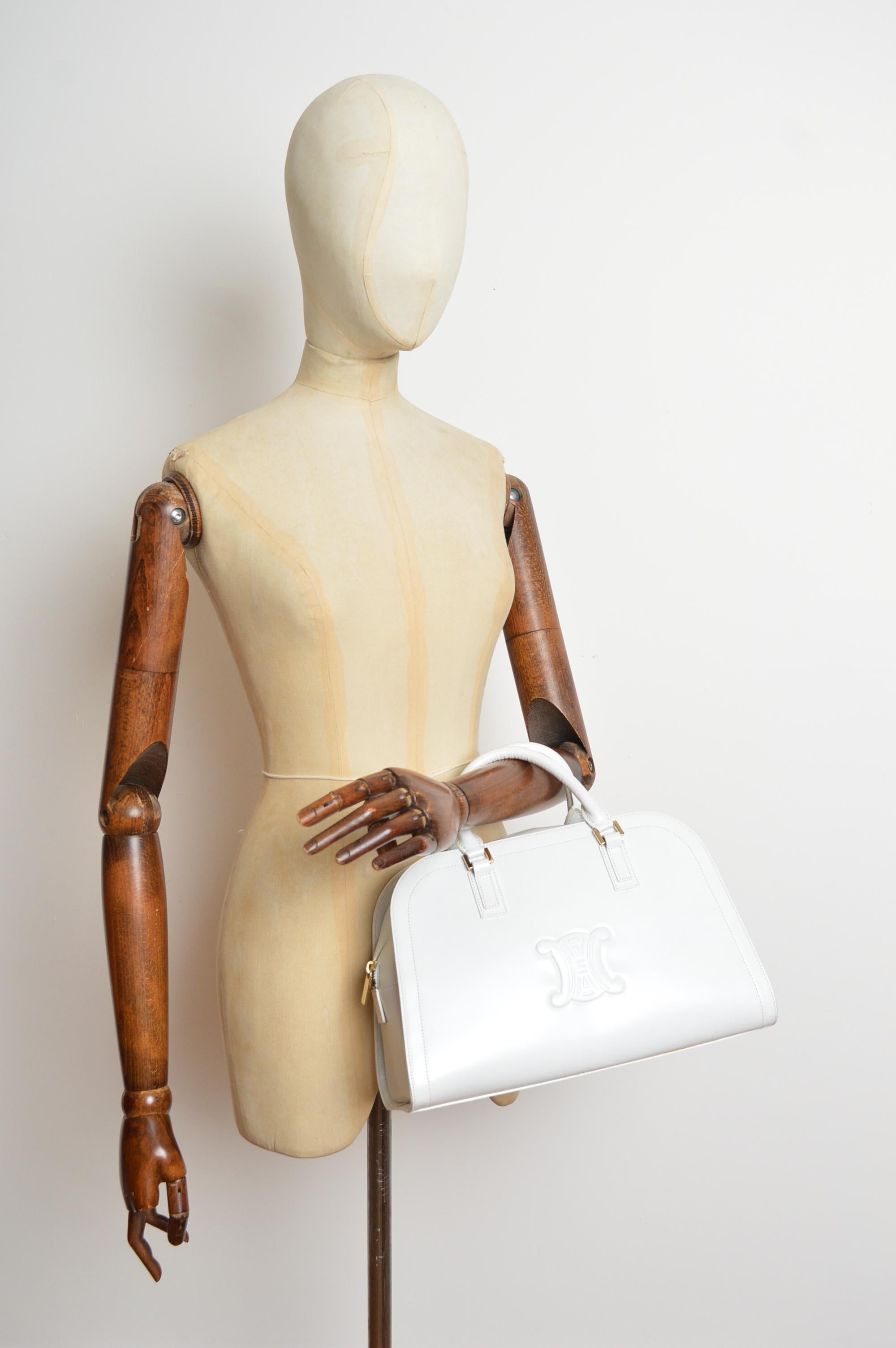 CÉLINE by Michael Kors Triomphe Weiße Tasche mit großem Henkel aus Leder / Handtasche im Angebot 2