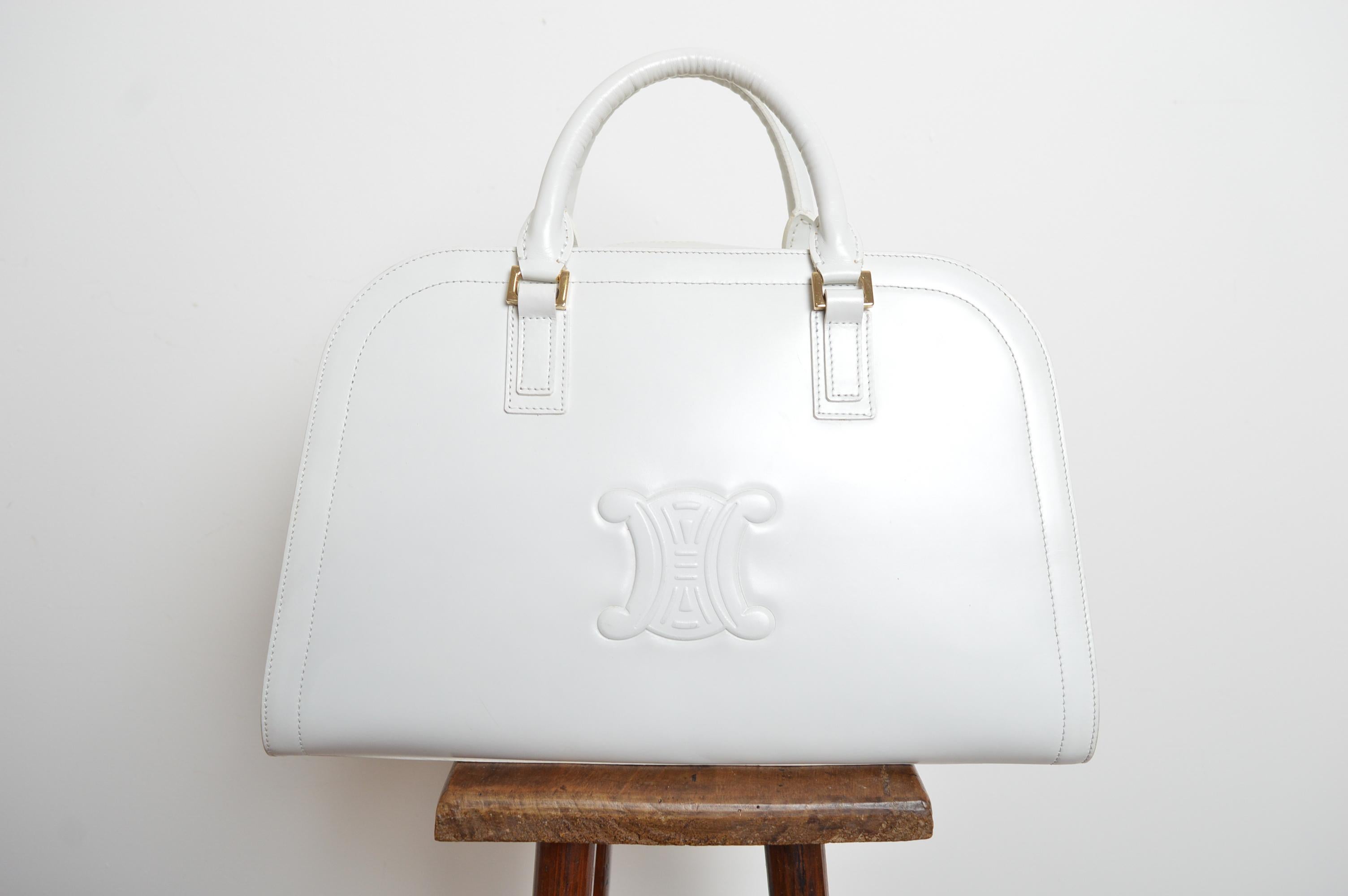 CÉLINE by Michael Kors Triomphe Weiße Tasche mit großem Henkel aus Leder / Handtasche im Angebot 3