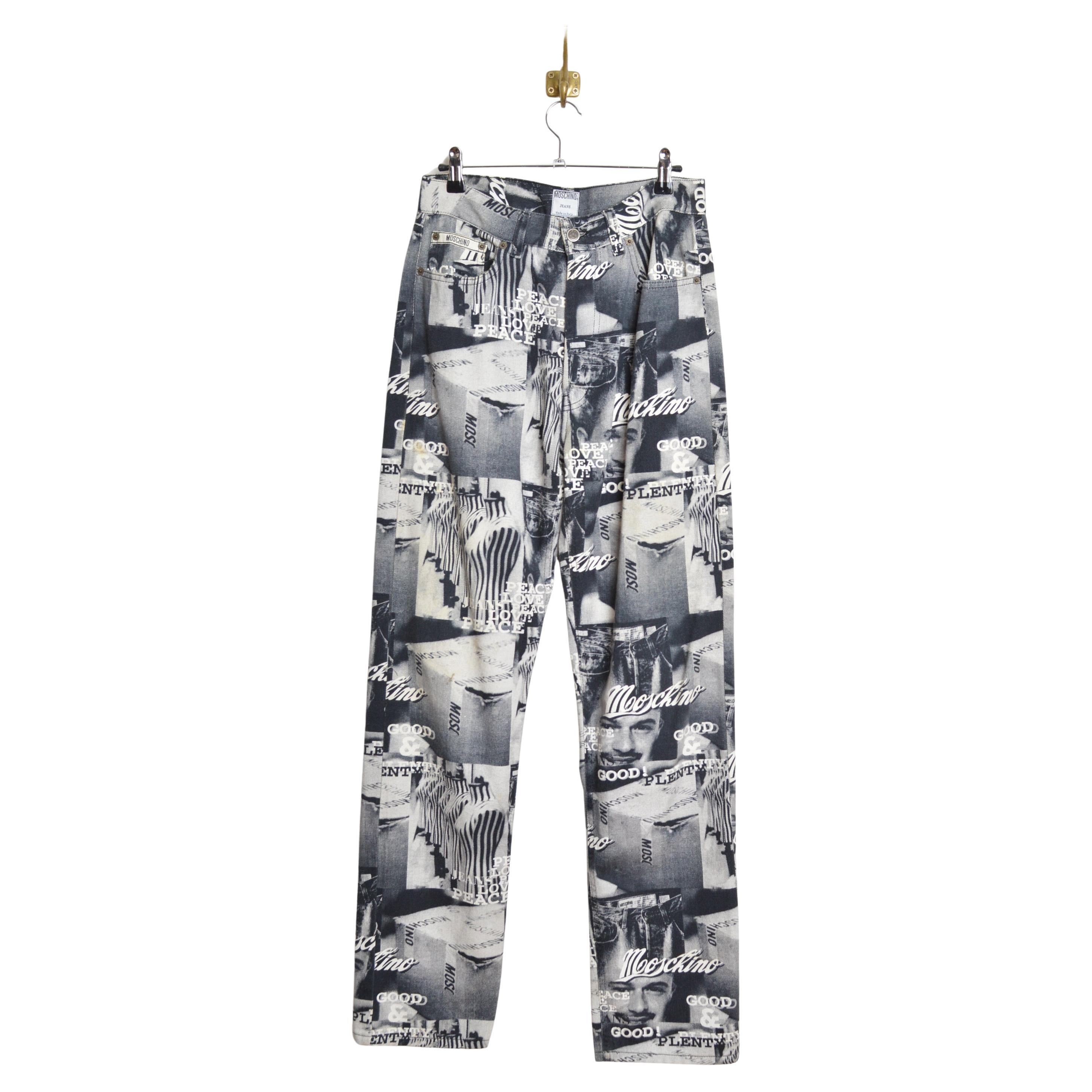 Raro Vintage Franco Moschino Face 1990's Black Photo print denim Jeans