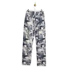 Seltene Vintage Franco Moschino Gesicht 1990's Schwarz Foto Druck Denim Jeans