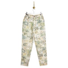 Seltene 1990's Vintage Franco Moschino Italienische Lira Geld drucken Banknote Jeans