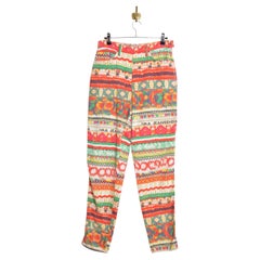 90er Vintage By Franco Moschino Buntes abstraktes Muster Hochtaillierte Hosen Jeans