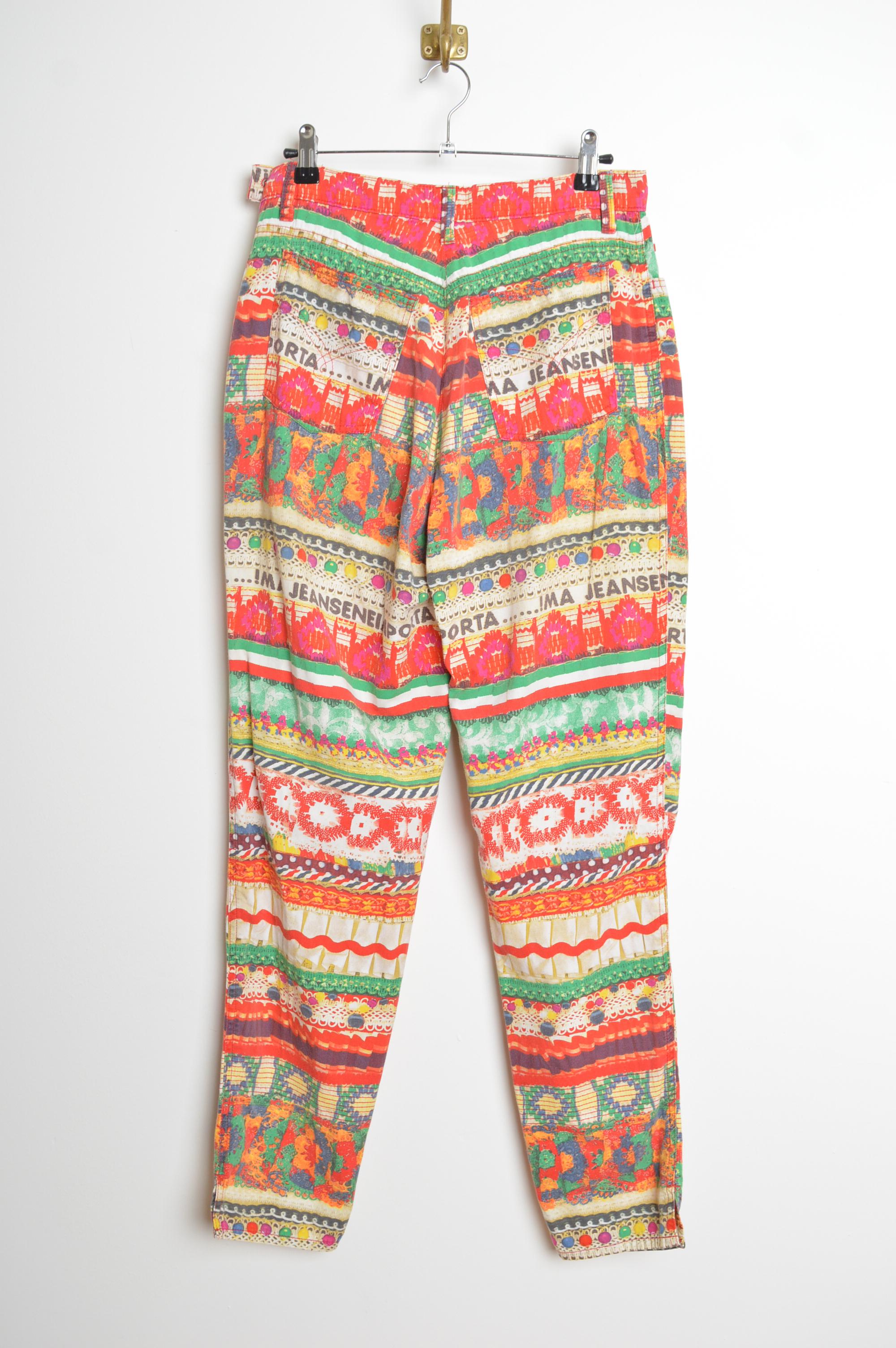 90er Vintage By Franco Moschino Buntes abstraktes Muster Hochtaillierte Hosen Jeans im Angebot 4