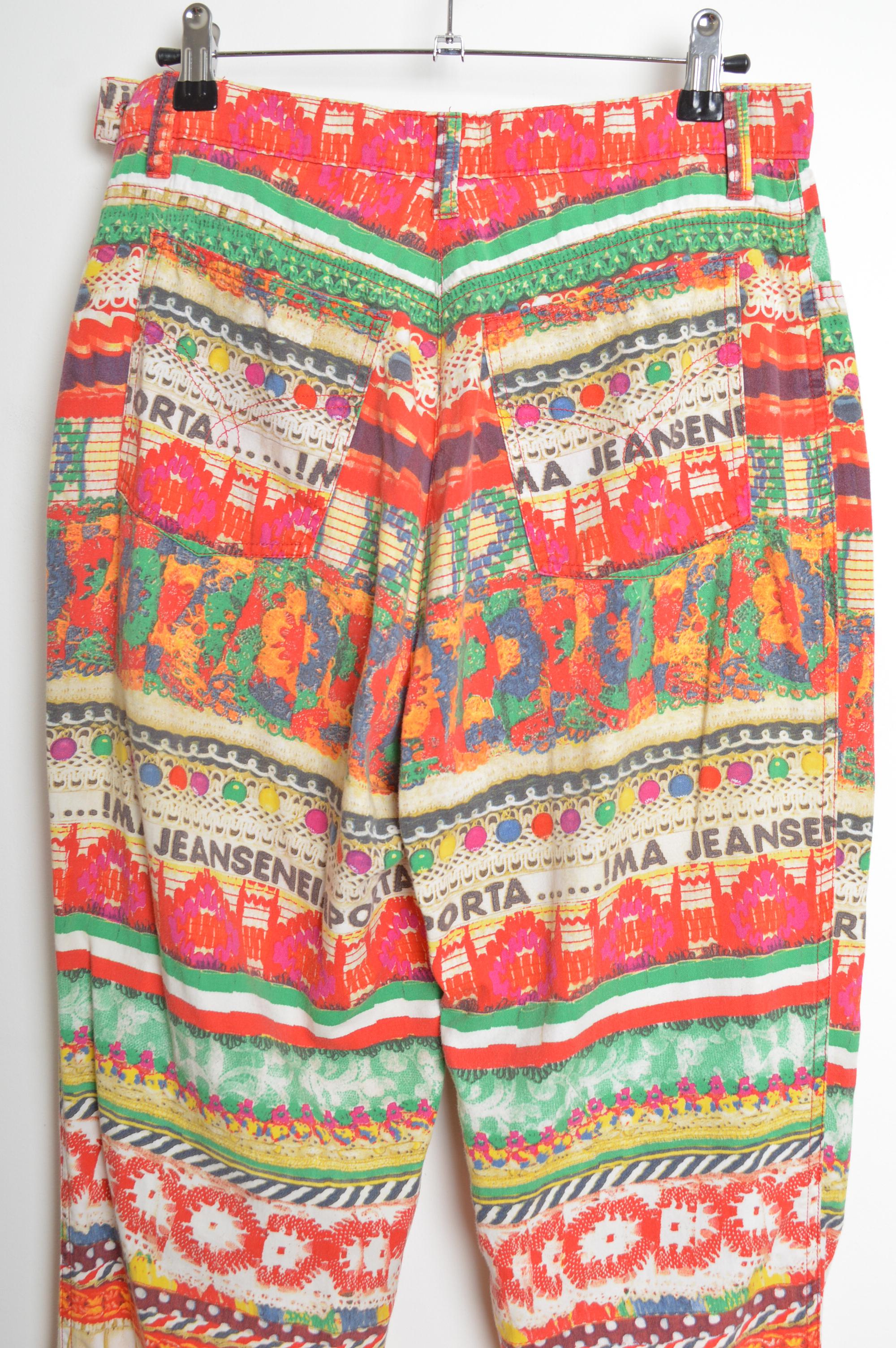 90er Vintage By Franco Moschino Buntes abstraktes Muster Hochtaillierte Hosen Jeans im Angebot 5