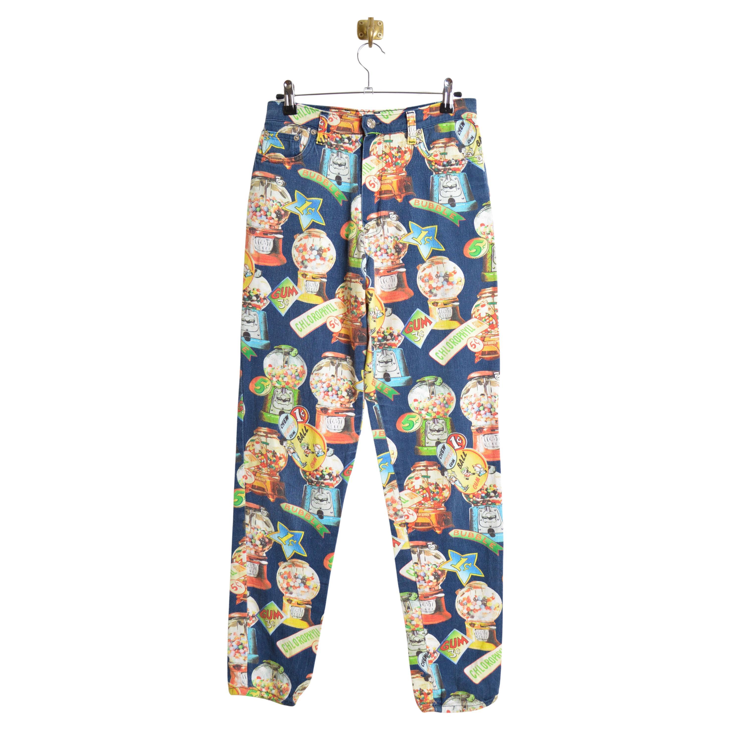 Loud 1990's COTTONADE Colorful Bubble Gum Pinball Pattern Jeans en vente