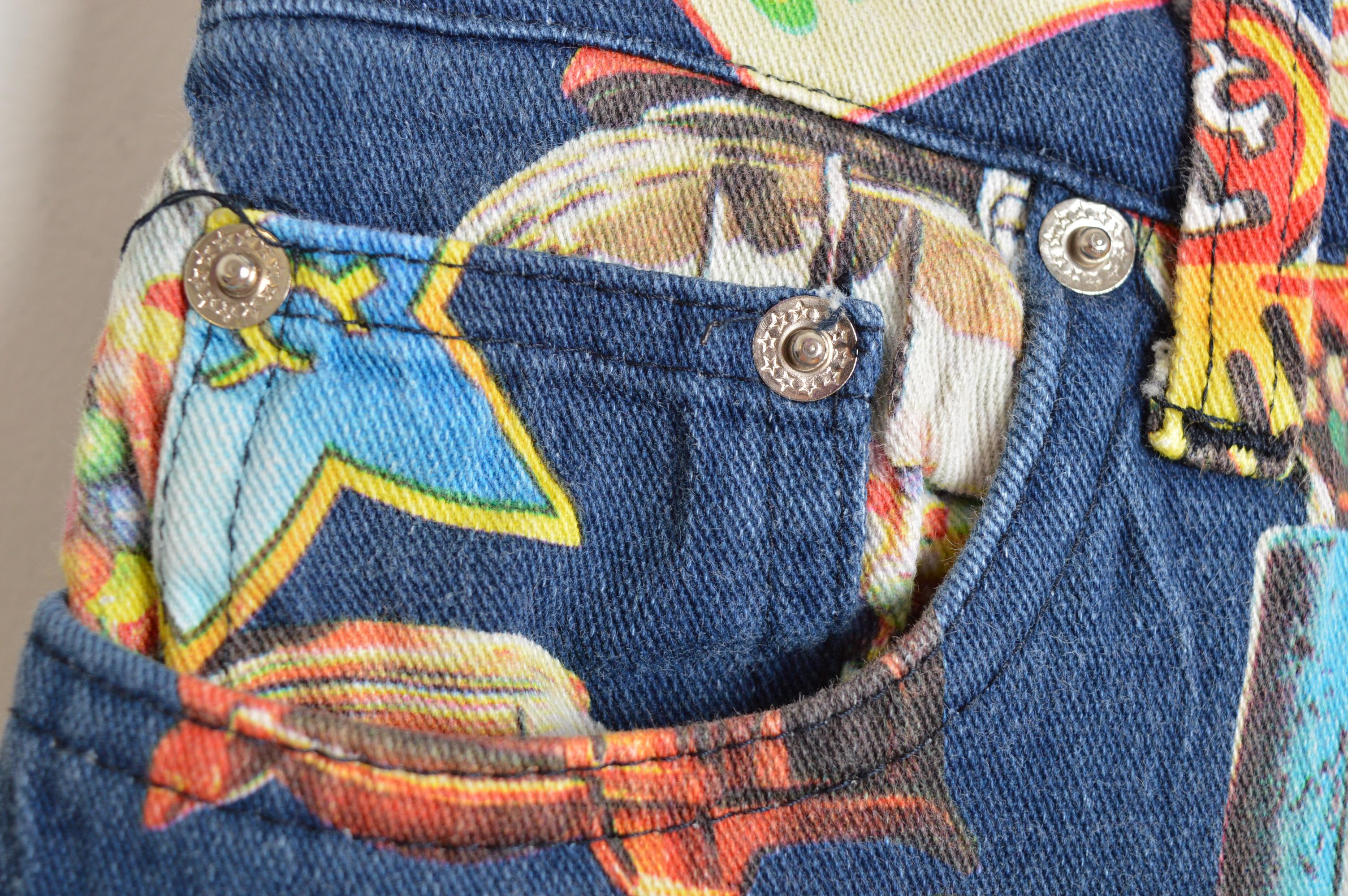 Beige Loud 1990's COTTONADE Colorful Bubble Gum Pinball Pattern Jeans en vente