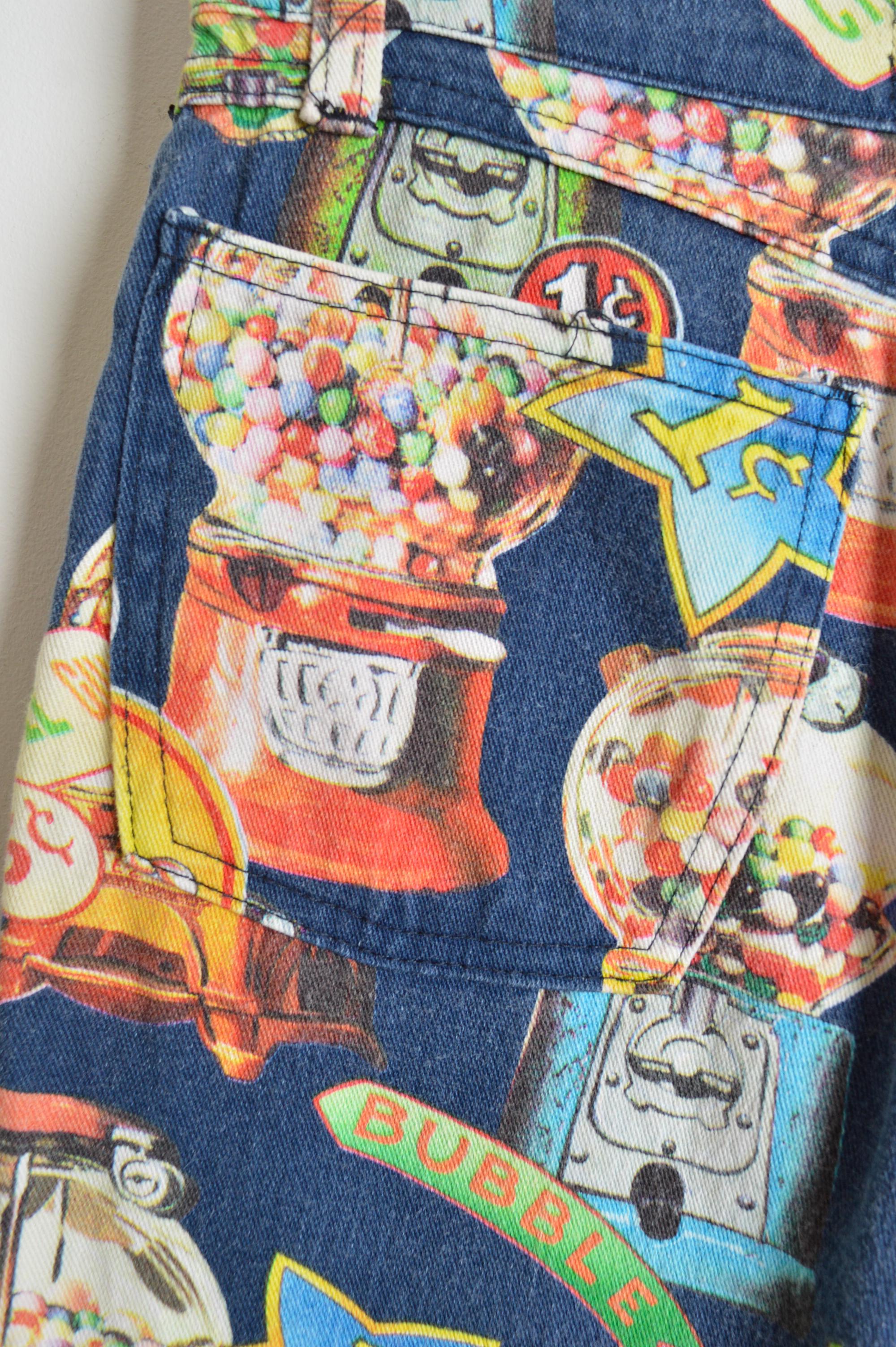 Loud 1990's COTTONADE Colorful Bubble Gum Pinball Pattern Jeans en vente 5