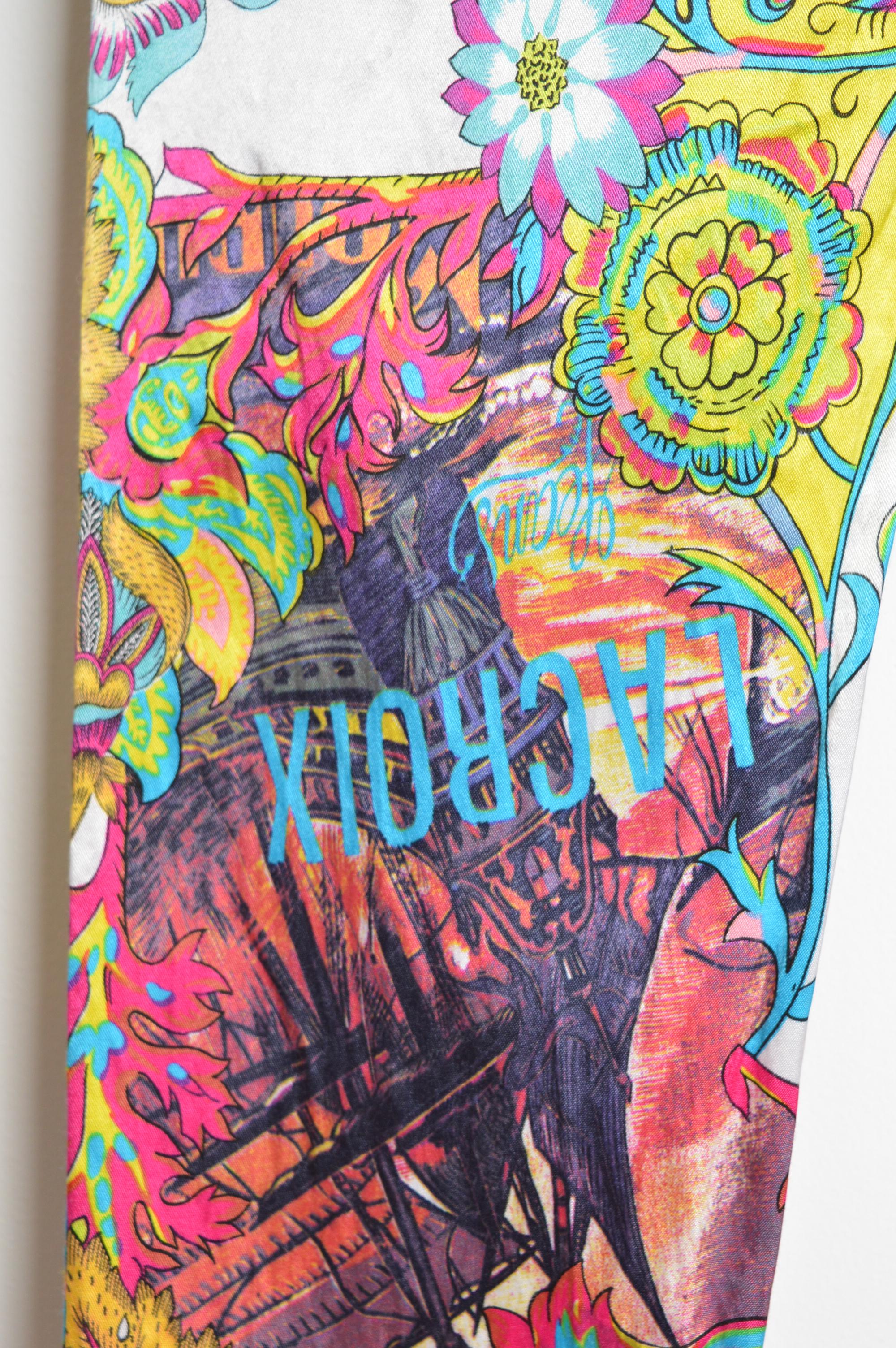 Pantalones vaqueros de satén Christian Lacroix de los años 90 con estampado de colores neón vibrantes en venta 5