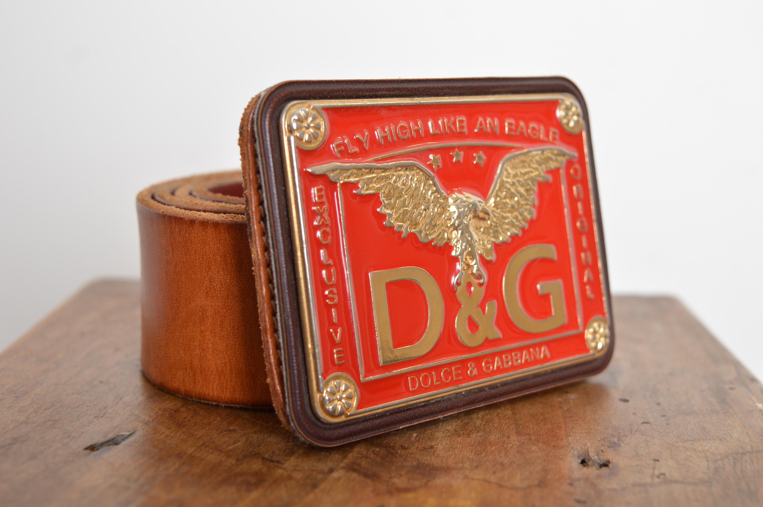 da uomo o donna Cintura trucker anni 2000 DOLCE & GABBANA stile western in pelle e smalto rosso in vendita