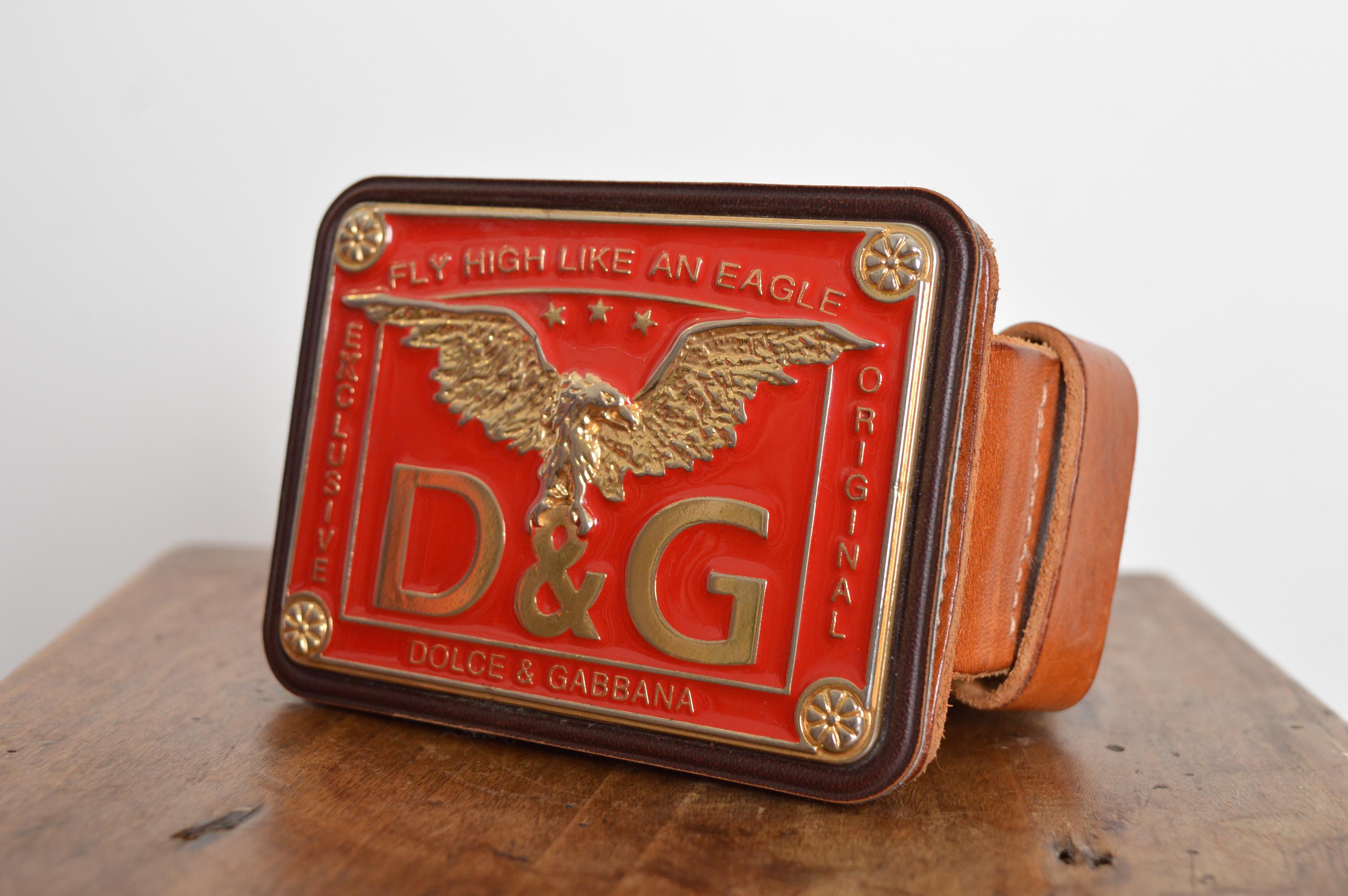 Cintura trucker anni 2000 DOLCE & GABBANA stile western in pelle e smalto rosso in vendita 1