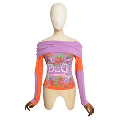 DOLCE & GABBANA Art Nouveau Y2k Purple long sleeve Off shoulder Slouchy Top