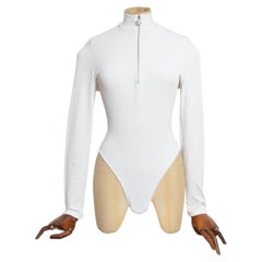 1990's Vintage Gianni Versace Jeans off White Ribbed Turtle Neck Bodysuit XL