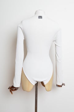 1990's Vintage Gianni Versace Jeans off White Ribbed Turtle Neck Bodysuit XL