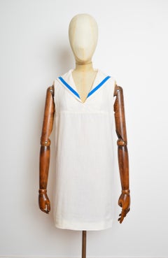 Archival 1990's Moschino 'Cheap & Chic' Linen Sailor Collar mini Dress