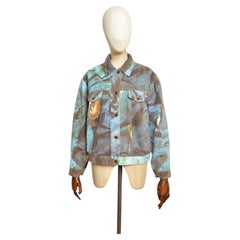 1990's Vintage Moschino Blue Jeans Denim Print Pattern Jacket
